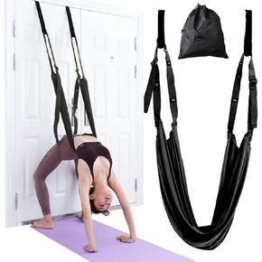 Yoga Stretching Strap, Adjustable Height Leg Stretcher Waist Back Stretch Band Aerial Yoga, Anti-gravity Inversion Exercises Door Flexibility Tensile Trainer for Rehab Pilates Dance Splits (Black)