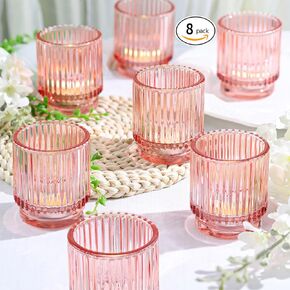8pcs Clear Glass Votive Candle Holder Decor, Boho Candle Holder for Wedding Decorations, Centerpiece Table Decorations for Valentine, Vintage Mothers Day Home Party Table Decorations