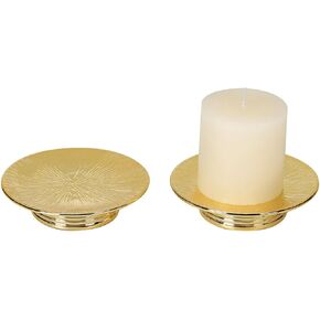 Ceramic Gold Candle Holders Set 2 Modern Pillar Candle Stand Candle Plate Table Centerpiece Jewelry Tray for Home,Dinning,Party,Wedding,Birthday,Anniversary Decorations