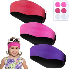 Swimming Headband Soft Silicone Earplugs Set, Including 3 Pcs Secure Swimmers Ear Band 3 Pairs Swimming Earplugs Swim Headbands for Kids Adults Moldable Ear Plugs for Swimming