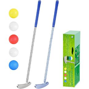 Kids Golf Clubs-6063 Aluminum Alloy Golf Putter for Kids Left Handed Golf Set, Indoor/Outdoor Two - Mini Golf Putters Golf Gifts for 5~9 Year Old Boys Girls & 5 Plastic Golf Balls-Silver&Blue