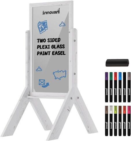 حامل طلاء زجاجي بليكسي على الوجهين، لوح حامل أكريليك سهل المسح، حامل فني للأطفال واقف، لوح رسم خشبي مزدوج الجوانب للأطفال 41 بوصة × 17 بوصة in Kuwait