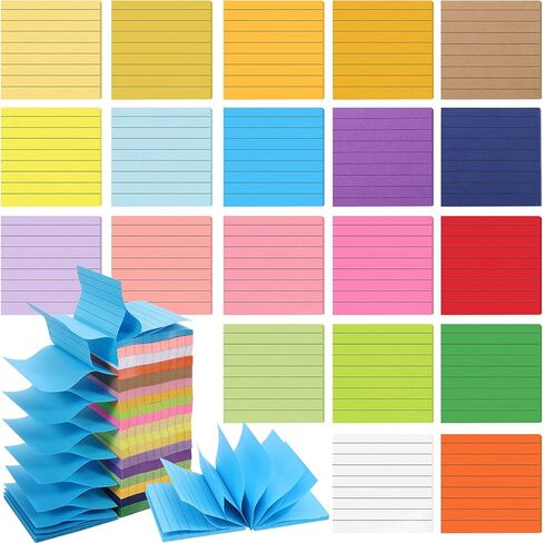 JEFHOMKIT 20 وسادة منبثقة للملاحظات اللاصقة 3 × 3 عبوات، 2000 ورقة من الملاحظات اللاصقة المبطنة، وسادات ملاحظات ذاتية اللصق مع خطوط، ملاحظات منبثقة سهلة النشر للمنزل والمكتب والمدرسة، 100 ورقة/وسادة، 20 لونًا in Kuwait