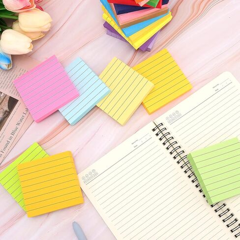 JEFHOMKIT 20 وسادة منبثقة للملاحظات اللاصقة 3 × 3 عبوات، 2000 ورقة من الملاحظات اللاصقة المبطنة، وسادات ملاحظات ذاتية اللصق مع خطوط، ملاحظات منبثقة سهلة النشر للمنزل والمكتب والمدرسة، 100 ورقة/وسادة، 20 لونًا in Kuwait