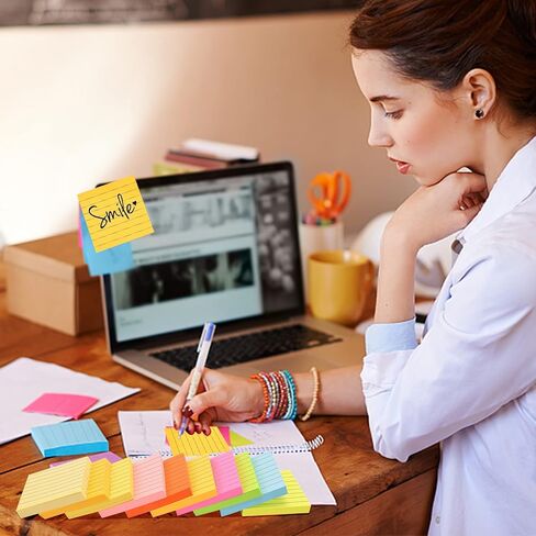 JEFHOMKIT 20 وسادة منبثقة للملاحظات اللاصقة 3 × 3 عبوات، 2000 ورقة من الملاحظات اللاصقة المبطنة، وسادات ملاحظات ذاتية اللصق مع خطوط، ملاحظات منبثقة سهلة النشر للمنزل والمكتب والمدرسة، 100 ورقة/وسادة، 20 لونًا in Kuwait