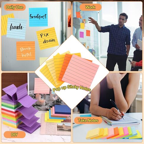 JEFHOMKIT 20 وسادة منبثقة للملاحظات اللاصقة 3 × 3 عبوات، 2000 ورقة من الملاحظات اللاصقة المبطنة، وسادات ملاحظات ذاتية اللصق مع خطوط، ملاحظات منبثقة سهلة النشر للمنزل والمكتب والمدرسة، 100 ورقة/وسادة، 20 لونًا in Kuwait