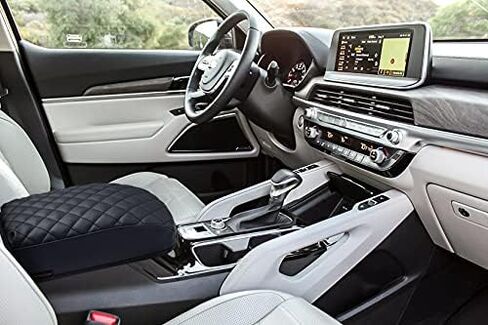 وسادة مسند ذراع غطاء وحدة التحكم KMMMOTORS Telluride(2020~2023)، جلد نباتي، واقي غطاء وحدة التحكم، مضاد للخدش (رمادي) in Kuwait