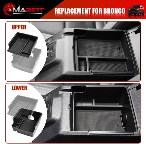 Mabett Console Organizer Tray for Bronco Accessories, Armrest Storage Box fit Bronco 2021 2022 2023 2024 2/4-Door wiht Non-Slip Mat Black in Saudi Arabia