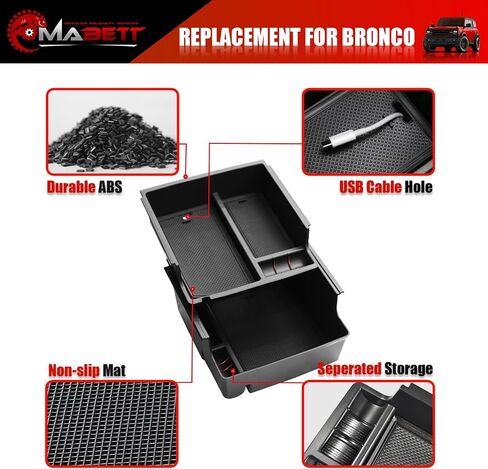 Mabett Console Organizer Tray for Bronco Accessories, Armrest Storage Box fit Bronco 2021 2022 2023 2024 2/4-Door wiht Non-Slip Mat Black in Saudi Arabia