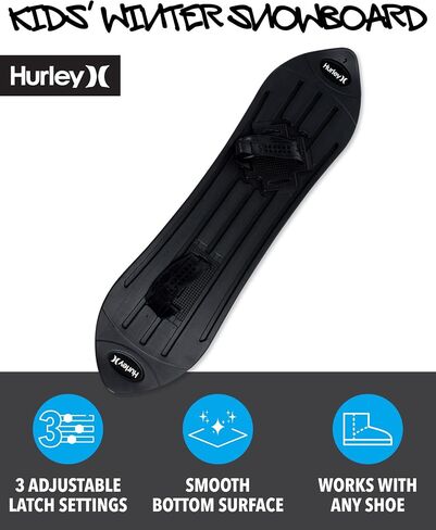Hurley Kids' Snowboard - Beginner Heavy Duty Plastic Snowboard with Adjustable Binders - Outdoor Winter Snow Slider for Kids in Saudi Arabia