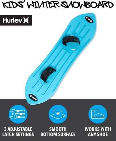 Hurley Kids' Snowboard - Beginner Heavy Duty Plastic Snowboard with Adjustable Binders - Outdoor Winter Snow Slider for Kids in Saudi Arabia
