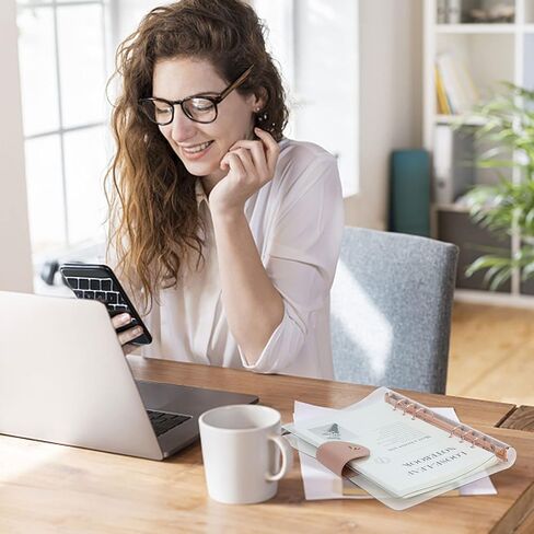 غطاء دفتر ملاحظات شفاف مكون من 6 حلقات مقاس A5، حلقة دائرية ذهبية وردية مع 90 ورقة داخلية مبطنة، مجلد ميزانية A5 مزود بإغلاق سريع (A5، ذهبي وردي) in Kuwait