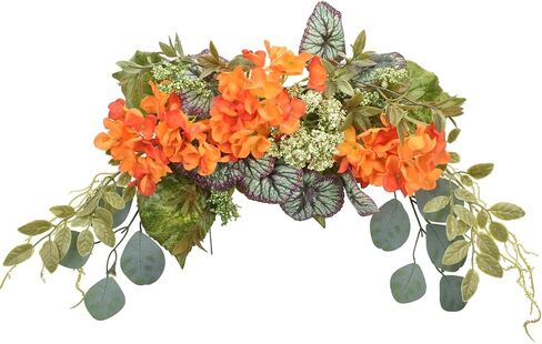 Eucalyptus Swag, Floral Hydrangea Flower Swags 28 Inch, Spring Greenery Swag, Decorative Door Swags with Begonia Leaves for Home Room Front Door Wedding Arch Garden Party Tabletop Wall Decor(Orange) in Saudi Arabia