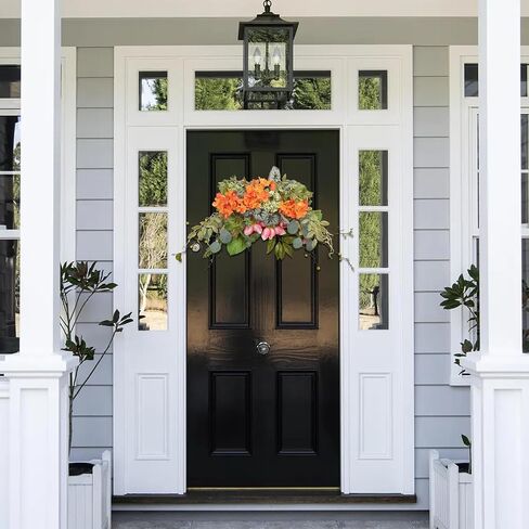 Eucalyptus Swag, Floral Hydrangea Flower Swags 28 Inch, Spring Greenery Swag, Decorative Door Swags with Begonia Leaves for Home Room Front Door Wedding Arch Garden Party Tabletop Wall Decor(Orange) in Saudi Arabia