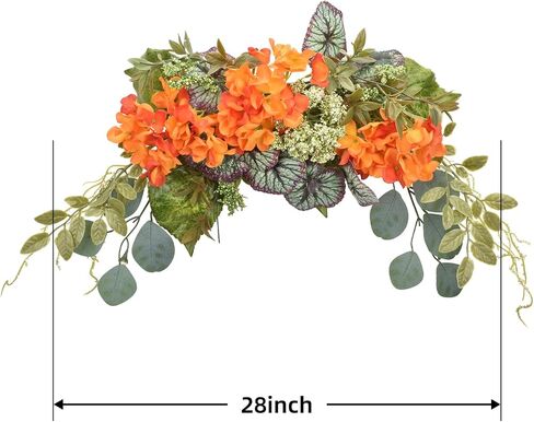 Eucalyptus Swag, Floral Hydrangea Flower Swags 28 Inch, Spring Greenery Swag, Decorative Door Swags with Begonia Leaves for Home Room Front Door Wedding Arch Garden Party Tabletop Wall Decor(Orange) in Saudi Arabia