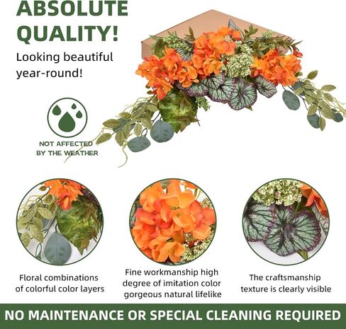 Eucalyptus Swag, Floral Hydrangea Flower Swags 28 Inch, Spring Greenery Swag, Decorative Door Swags with Begonia Leaves for Home Room Front Door Wedding Arch Garden Party Tabletop Wall Decor(Orange) in Saudi Arabia