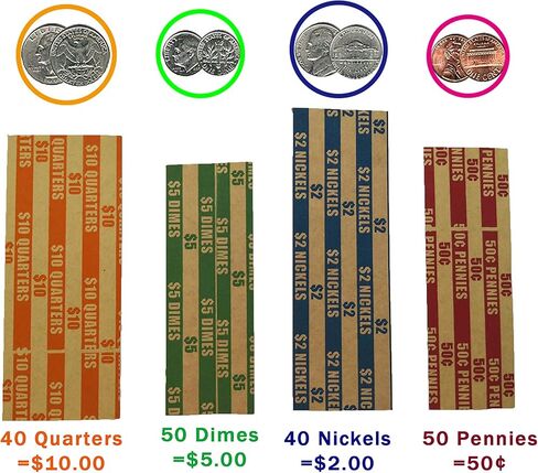 Flat Coin Wrapper 400 Assorted Pack, ABA-Standard Colored Striped Durable Kraft Paper in Saudi Arabia