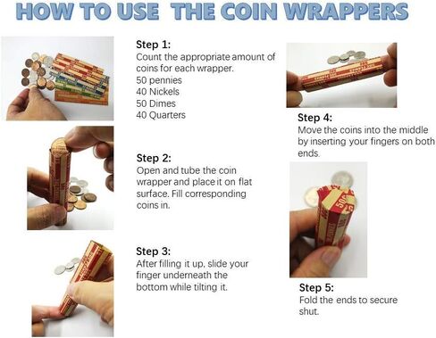 Flat Coin Wrapper 400 Assorted Pack, ABA-Standard Colored Striped Durable Kraft Paper in Saudi Arabia
