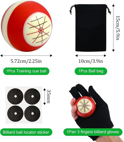 Billiards Cue Ball Practice Training Artifact with Billiard Gloves, Pool Table Ball Bag and Billiard Balls Locator Sticker, Used in American Billiards Eight Balls, Billiard Balls Accessories in Saudi Arabia