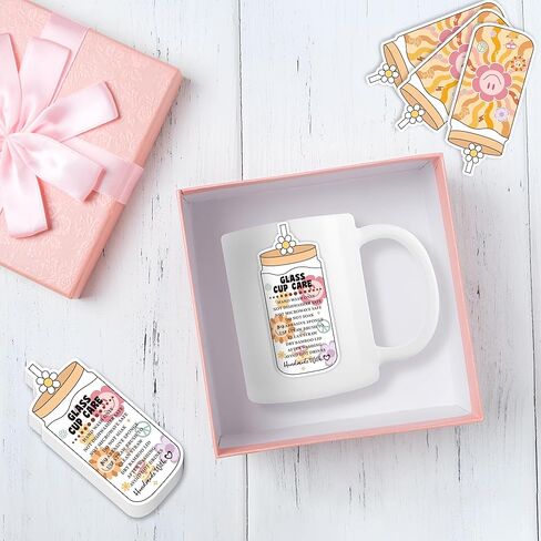 BOpusail 200 قطعة من بطاقات تعليمات العناية بالأكواب، كوب بهلوان، بطاقة تذكير للتنظيف، تصميم موجة الزهور، زجاجة مياه زجاجية للأعمال، بطاقات توجيهات العميل، إدراج حزمة المتجر in Kuwait