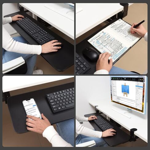 Kanrichu 36'' Extra Large Keyboard Tray, No Screw Long Adjustable Height Long Under Desk Pull Out Keyboard Drawer with C Clamp (Black) in Saudi Arabia