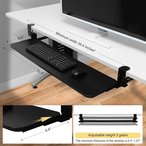 Kanrichu 36'' Extra Large Keyboard Tray, No Screw Long Adjustable Height Long Under Desk Pull Out Keyboard Drawer with C Clamp (Black) in Saudi Arabia