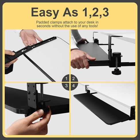 Kanrichu 36'' Extra Large Keyboard Tray, No Screw Long Adjustable Height Long Under Desk Pull Out Keyboard Drawer with C Clamp (Black) in Saudi Arabia