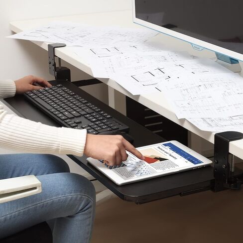 Kanrichu 36'' Extra Large Keyboard Tray, No Screw Long Adjustable Height Long Under Desk Pull Out Keyboard Drawer with C Clamp (Black) in Saudi Arabia