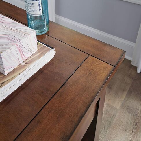 مكتب كتابة تنفيذي من Home Styles Tahoe Aged Maple مع درجين ملحقين على كل جانب، ودرج مركزي منسدل، وصينية لوحة مفاتيح، ومقابض برونزية عتيقة، بني in Saudi Arabia