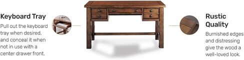 مكتب كتابة تنفيذي من Home Styles Tahoe Aged Maple مع درجين ملحقين على كل جانب، ودرج مركزي منسدل، وصينية لوحة مفاتيح، ومقابض برونزية عتيقة، بني in Saudi Arabia