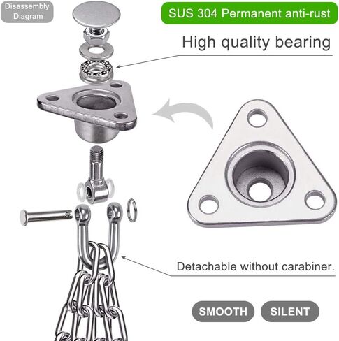 سلسلة كيس ملاكمة شديدة التحمل، مصنوعة من الفولاذ المقاوم للصدأ ومضادة للصدأ، أرجوحة 180 درجة، دوران 360 درجة، حامل دوار صامت مع 4 سلاسل و4 حلقات تسلق، سعة 850 رطل (3 براغي للخشب) in Kuwait