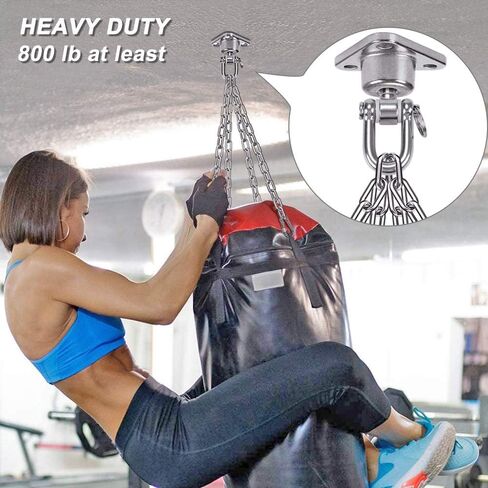 سلسلة كيس ملاكمة شديدة التحمل، مصنوعة من الفولاذ المقاوم للصدأ ومضادة للصدأ، أرجوحة 180 درجة، دوران 360 درجة، حامل دوار صامت مع 4 سلاسل و4 حلقات تسلق، سعة 850 رطل (3 براغي للخشب) in Kuwait