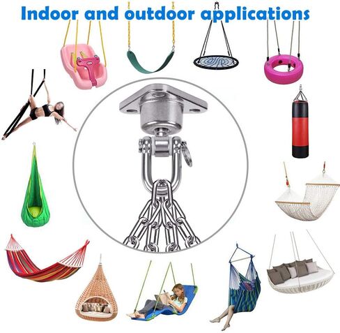 سلسلة كيس ملاكمة شديدة التحمل، مصنوعة من الفولاذ المقاوم للصدأ ومضادة للصدأ، أرجوحة 180 درجة، دوران 360 درجة، حامل دوار صامت مع 4 سلاسل و4 حلقات تسلق، سعة 850 رطل (3 براغي للخشب) in Kuwait