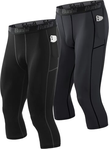 Runhit 3/4 Men's Compression Pants with Pockets,Workout Athletic Tights Leggings Athletic Base Layer Underwear in Saudi Arabia
