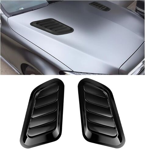 Car Hood Vent Trim Decal, 2PCS Universal ABS Decorative Stickers, Bonnet Vent Front Hood Air Flow Intake Scoop Trim Cover, Automotive Exterior Accessories for Cars, SUVs, Trucks (Black) in Saudi Arabia