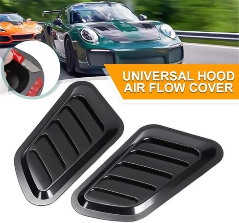 Car Hood Vent Trim Decal, 2PCS Universal ABS Decorative Stickers, Bonnet Vent Front Hood Air Flow Intake Scoop Trim Cover, Automotive Exterior Accessories for Cars, SUVs, Trucks (Black) in Saudi Arabia