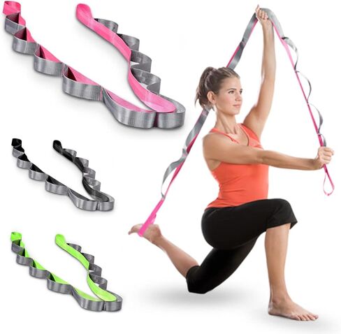 Yoga Stretching Strap With Loops - 12-Loop Exercise Strap for Physical Therapy, Flexibility, Pilates, Dance, Gymnastics, Recovery, Workout - Non-Elastic Premium-Woven Nylon Stretch Band in Saudi Arabia