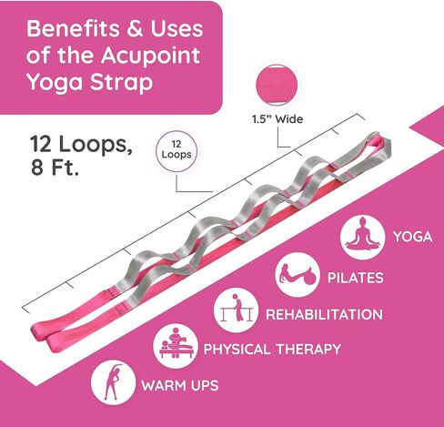 Yoga Stretching Strap With Loops - 12-Loop Exercise Strap for Physical Therapy, Flexibility, Pilates, Dance, Gymnastics, Recovery, Workout - Non-Elastic Premium-Woven Nylon Stretch Band in Saudi Arabia
