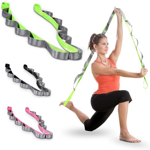 Yoga Stretching Strap With Loops - 12-Loop Exercise Strap for Physical Therapy, Flexibility, Pilates, Dance, Gymnastics, Recovery, Workout - Non-Elastic Premium-Woven Nylon Stretch Band in Saudi Arabia