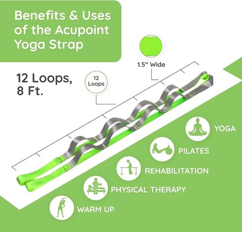 Yoga Stretching Strap With Loops - 12-Loop Exercise Strap for Physical Therapy, Flexibility, Pilates, Dance, Gymnastics, Recovery, Workout - Non-Elastic Premium-Woven Nylon Stretch Band in Saudi Arabia