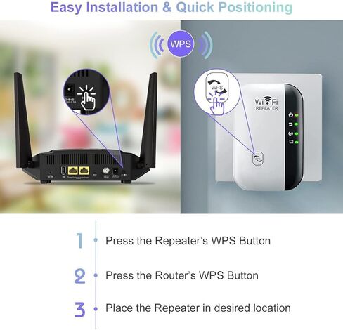 موسع نطاق WiFi موسع نطاق WiFi، مكرر الإنترنت اللاسلكي، معزز إشارة موسعات WiFi للمنزل حتى 5000 قدم مربع و45 جهازًا، إعداد مفتاح واحد، نقطة وصول، متوافق مع Alexa in Kuwait