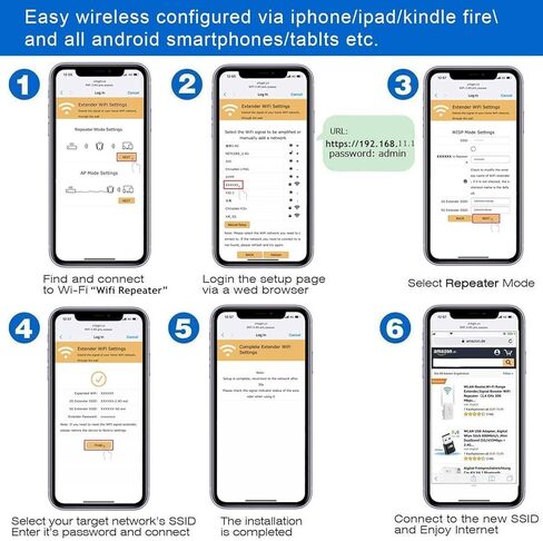 موسع نطاق WiFi موسع نطاق WiFi، مكرر الإنترنت اللاسلكي، معزز إشارة موسعات WiFi للمنزل حتى 5000 قدم مربع و45 جهازًا، إعداد مفتاح واحد، نقطة وصول، متوافق مع Alexa in Kuwait