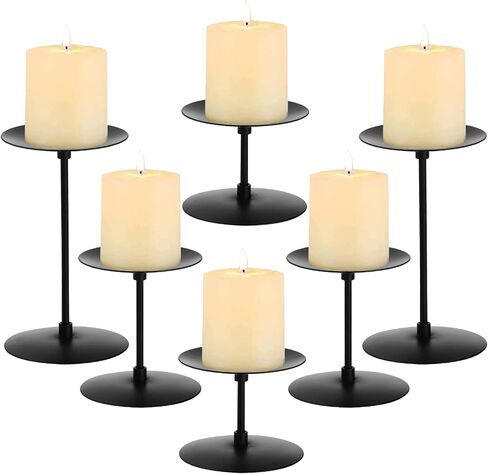 Elsjoy Set of 6 Pillar Candle Holders, Metal Pillar Candle Stand Black Candle Holders, Fireplace Candelabras Set for Home Decor, Table Centerpiece, Wedding, 3 Sizes in Saudi Arabia