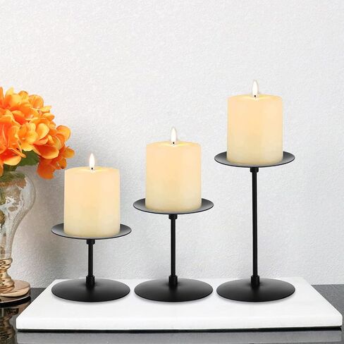 Elsjoy Set of 6 Pillar Candle Holders, Metal Pillar Candle Stand Black Candle Holders, Fireplace Candelabras Set for Home Decor, Table Centerpiece, Wedding, 3 Sizes in Saudi Arabia