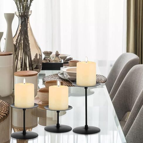Elsjoy Set of 6 Pillar Candle Holders, Metal Pillar Candle Stand Black Candle Holders, Fireplace Candelabras Set for Home Decor, Table Centerpiece, Wedding, 3 Sizes in Saudi Arabia