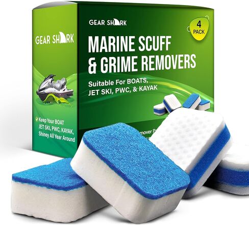GEAR SHARK Marine Scuff Erasers | Magic Scuff Remover Sponge Pads for Boats, Jet Ski & PWC | Remove Dirt, Grease, Grime Black Streak, Deck Spot & More | Premium Boat Cleaning and Polishing Accessories in Saudi Arabia