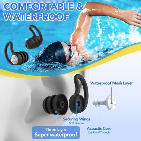 3 Pairs Swimming Ear Plugs Waterproof Earplugs, Silicone Swim Ear Plugs for Adult Kids, Water Sports Earplugs for Showering, Bathing, Surfing in Saudi Arabia