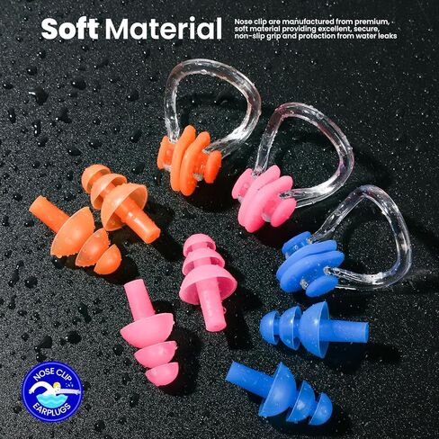 مجموعات سدادات أذن للسباحة من السيليكون المقاوم للماء، سدادات مشبك الأنف، HNYYZL 6 مجموعات سدادات أذن للسباحة من السيليكون قابلة لإعادة الاستخدام للسباحة وركوب الأمواج والغطس وغيرها من الرياضات المائية in Kuwait