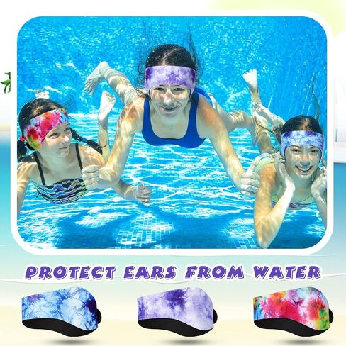 3 Pieces Swimming Headband Waterproof Swim Ear Band Elastic Ear Protection Band for Swimmers Adult Men Women Kids Block Water Secure Earplugs Water Protection Bath Shower Pool Beach (Tie Dye Style) in Saudi Arabia