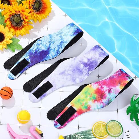 3 Pieces Swimming Headband Waterproof Swim Ear Band Elastic Ear Protection Band for Swimmers Adult Men Women Kids Block Water Secure Earplugs Water Protection Bath Shower Pool Beach (Tie Dye Style) in Saudi Arabia